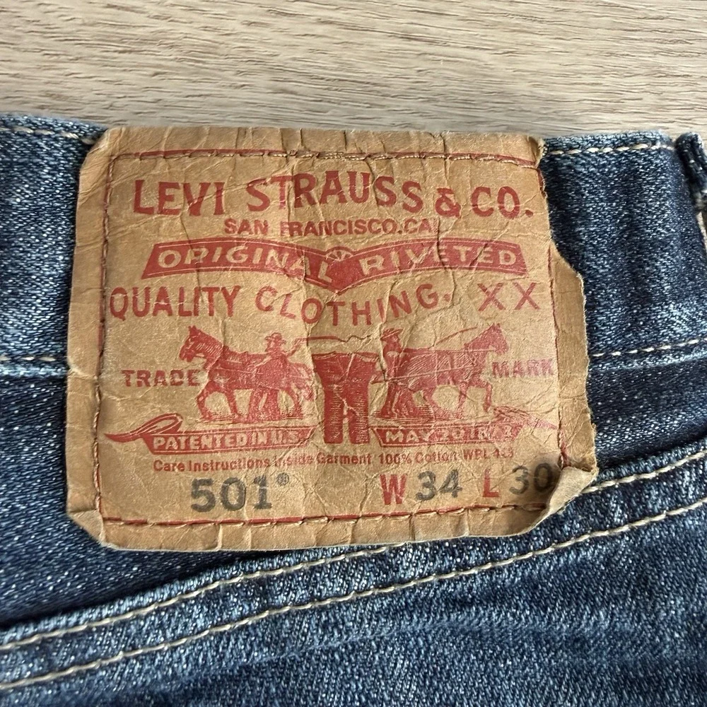 Levis 501 Dark Wash Slub Denim Jeans Mens 00501-0669 Tag 34x30 Fits 32x27 Mexico